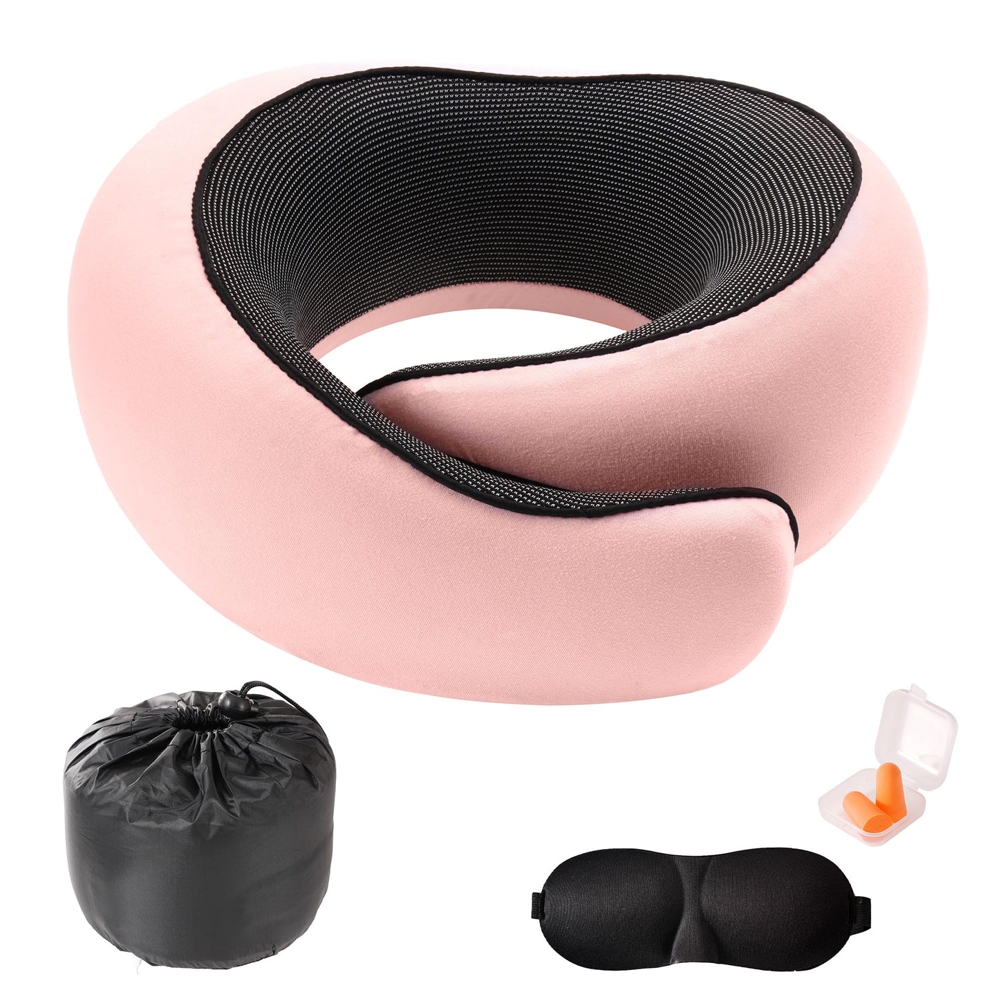 Tri-tra Travel Pillow,Travel Neck Pillows for Airplanes,Comfortable Breathable Cover,Memory Foam 360 Degree Support Stowable Pillows,Ideal Accessory for Sleeping Offices and Cars (Pink)