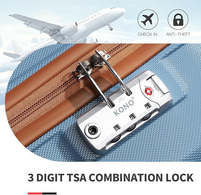 Kono Carry On Luggage Set Lightweight Airline Approved Carry On Suitcase with TSA Lock Spinner Wheels Durable Luggage Hardside Apricot Blue