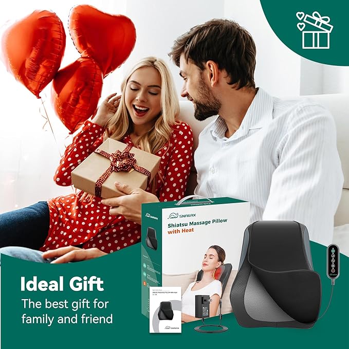 Snailax Back Massager for Back Pain Deep Tissue, Shiatsu Neck Back Massager with Heat, 3D Kneading Chair Massage Pillow, Neck Shoulder Massage, Gifts for Mom, Dad, Women