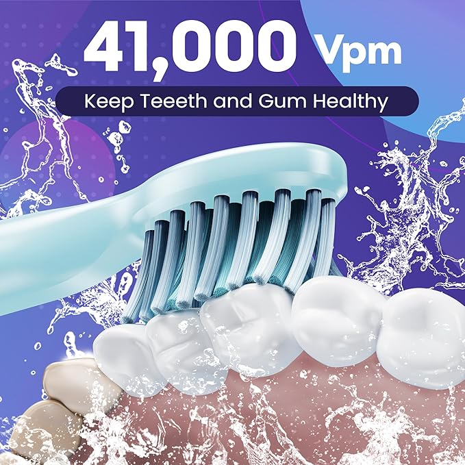 7AM2M Sonic Electric Toothbrush for Adults High Power Rechargeable Toothbrushes with 6 Brush Heads,5 Adjustable Modes, Built-in 2-Minute Smart Timer,3 Hours Fast Charge for 45Days Blue
