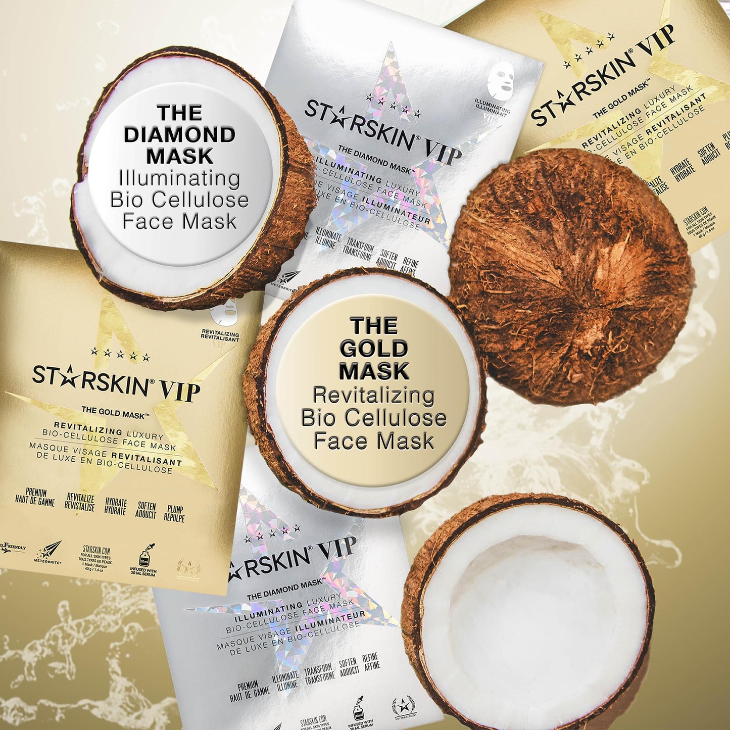 STARSKIN VIP Gold Mask Face, Coconut Bio-Cellulose Revitalizing Face Mask for all Skin Types, Korean Skin Care, Instant Hydration and Plump, Moisturizing and Nourishing, K-Beauty (Pack of 1)