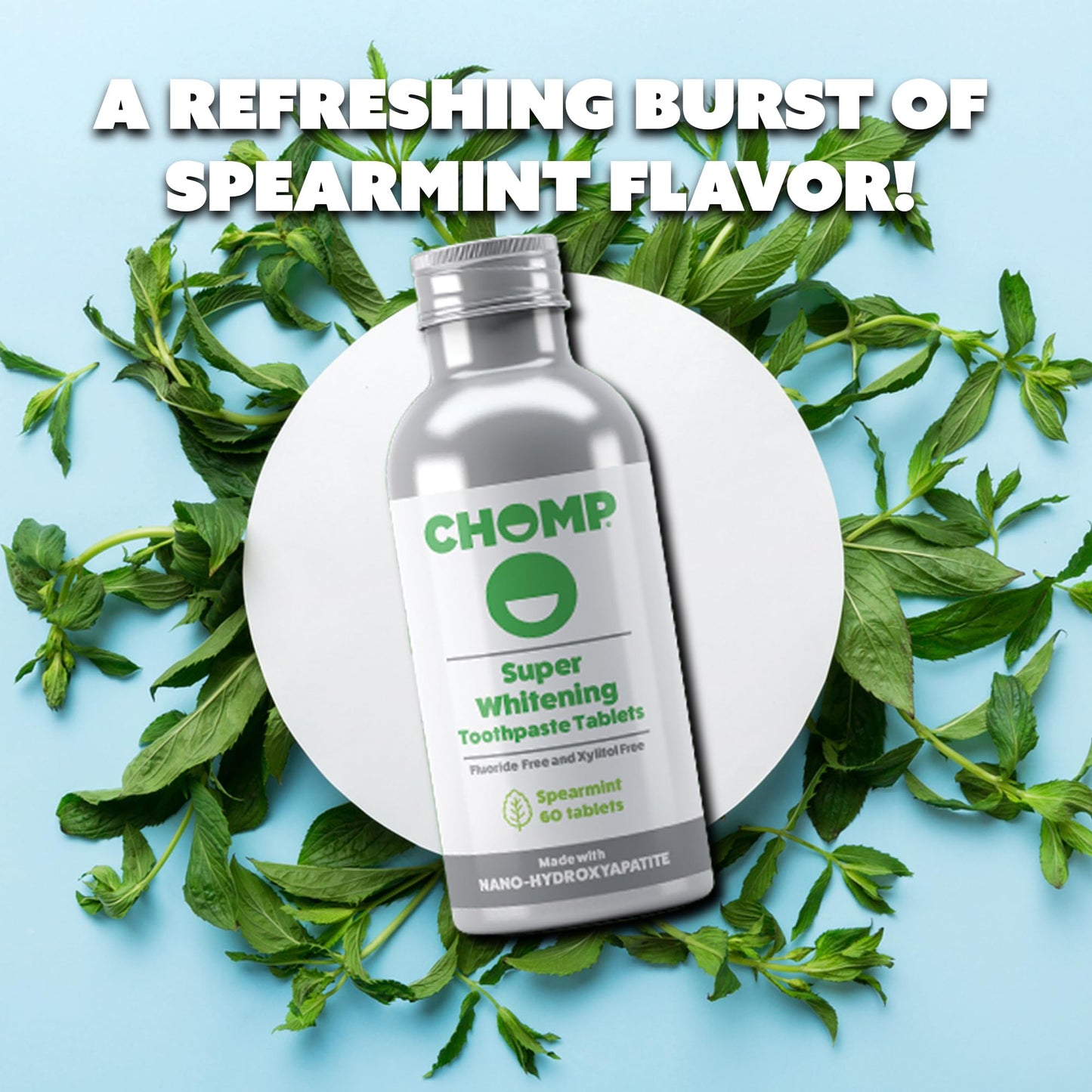 Chomp Super Whitening Spearmint Toothpaste Tablets with Nano Hydroxyapatite