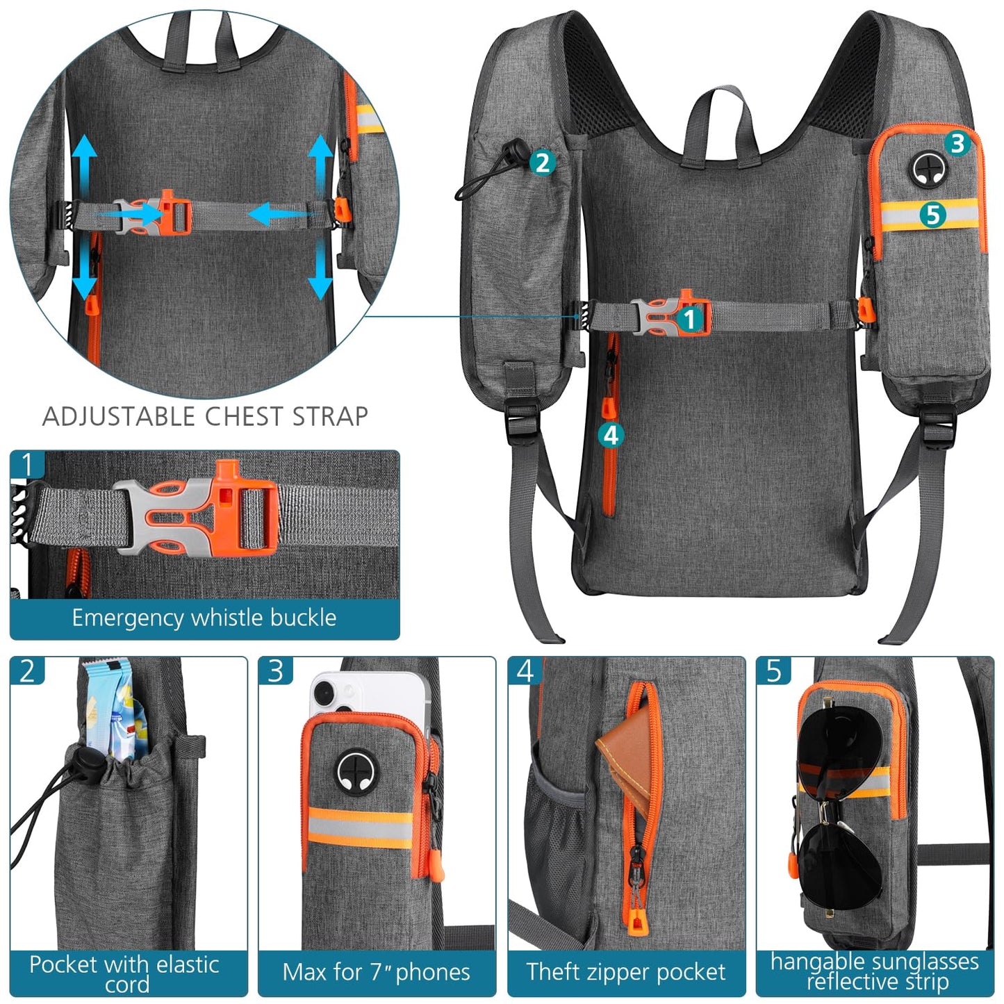 Esup 15L Small Hiking Backpack Foldable Lightweight Travel Day Pack Packable Camping Backpack for Women Men (Gray)