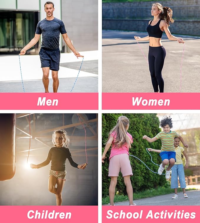 Jump Rope for Women Men Kids, EGOSKY Adjustable Wooden Handle Skipping Rope for Adult Boys Girls Fitness Exercise Outdoor Activity