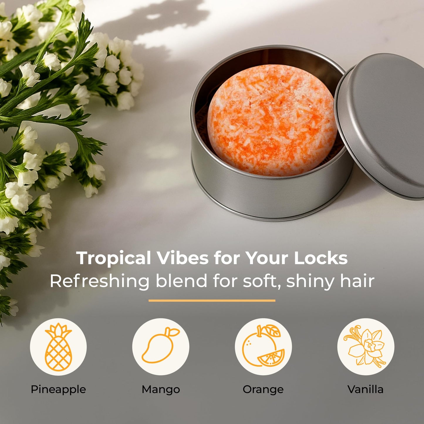 ZWS Essentials Sunshine Shampoo Bar, Vegan Solid Hair Cleanser with Mango, Orange, Pineapple, and Vanilla, for All Hair Types, Zero Waste, Travel-Friendly, Clean Beauty