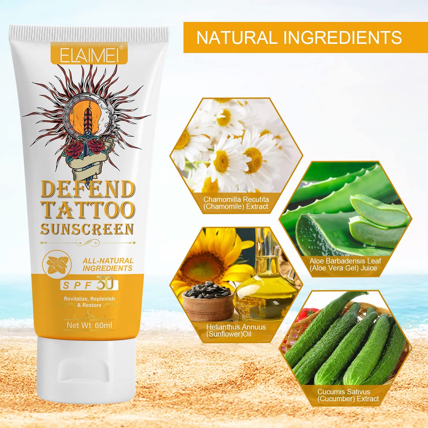Tattoo Sunscreen -Tattoo care cream, SPF 30+ for Tattoo Sun Protection Hydrates New Tattoos -Natural Ingredients-100% Vegan Tattoo Cream (Suncream)