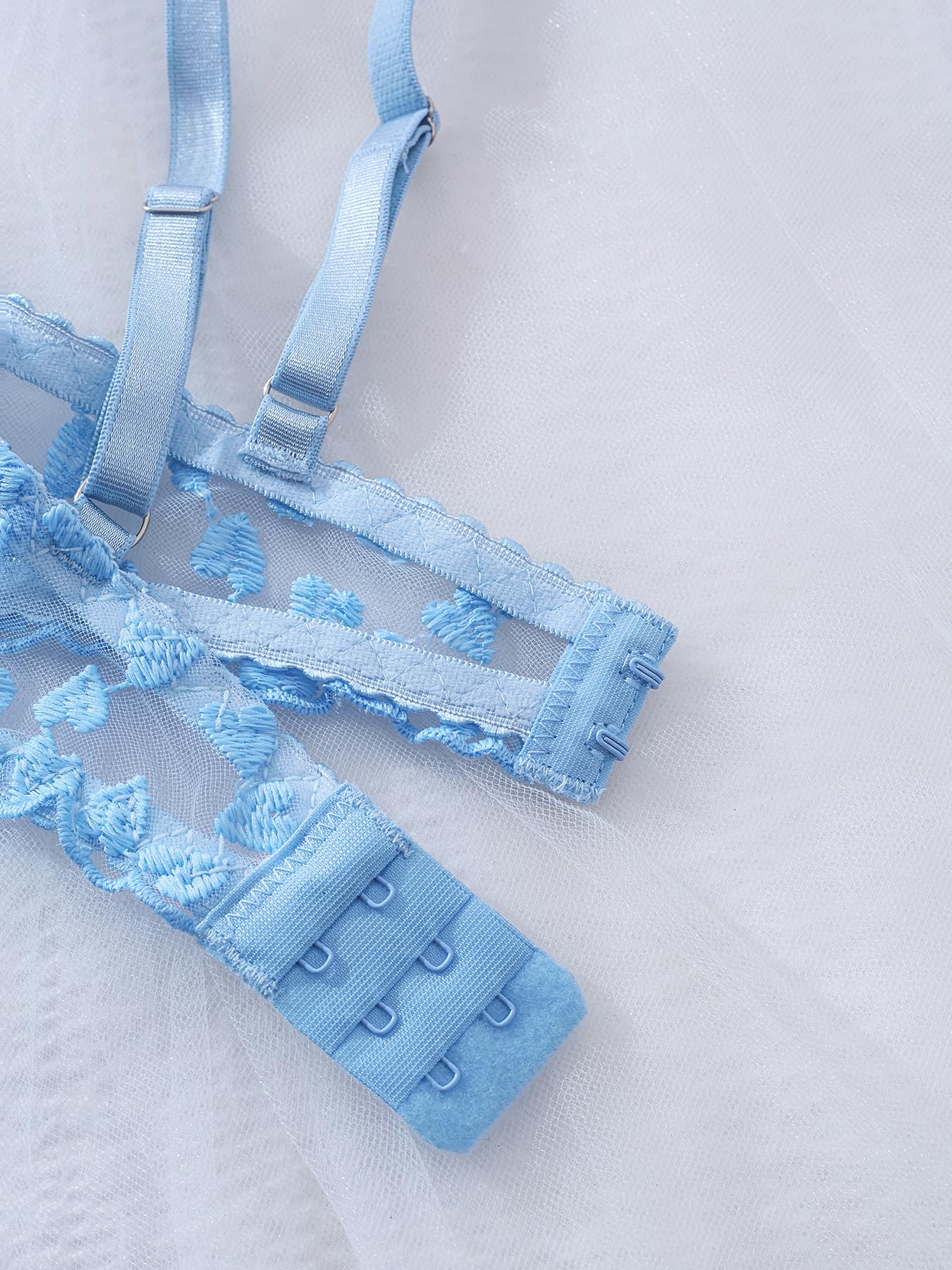 Aimedalis Sexy Strappy Embroidered Mesh Lingerie For Women Cute Underwire Push Up Bra And Panty Set Good Gifts For Wife (A Light Blue M)