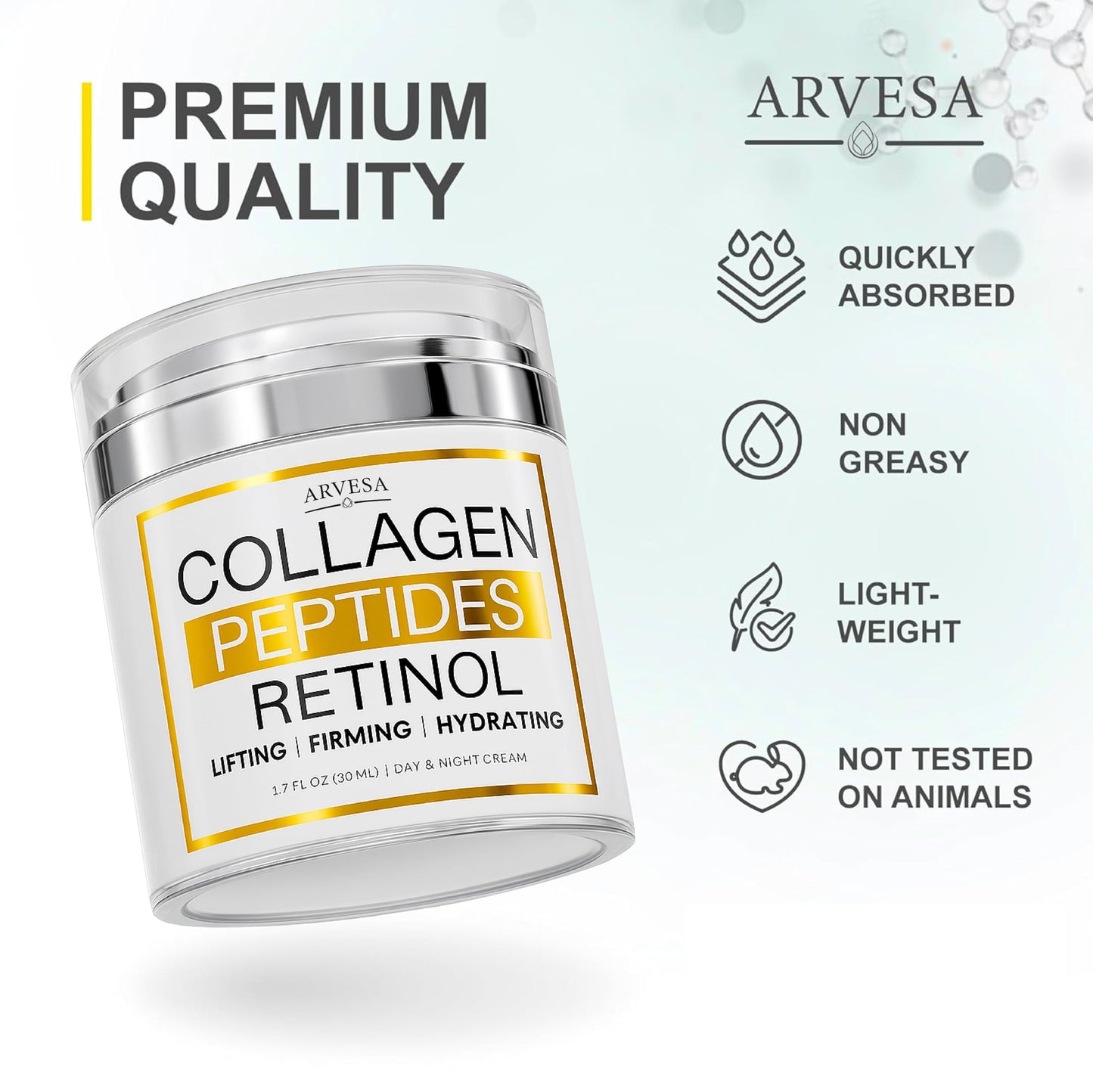 Retinol Cream for Face with Collagen, Peptides - Anti Aging Wrinkle Cream for Women and Men - Day-Night Facial Moisturizer with Hyaluronic Acid - Tightening and Skin Firming - Neck & Décolleté