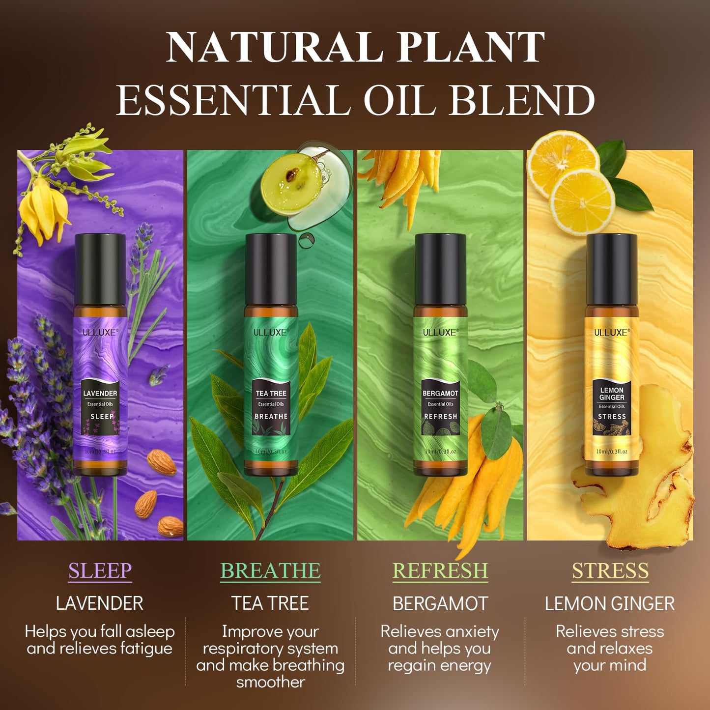 Essential Oils Roll On Set (8 Pack) 8 Scent, Essential Oil with Roller Ball, Natural Aromatherapy Oil for Skin, Stress Comfort, Calming, Relaxation Self Care Gift Set for Women and Men