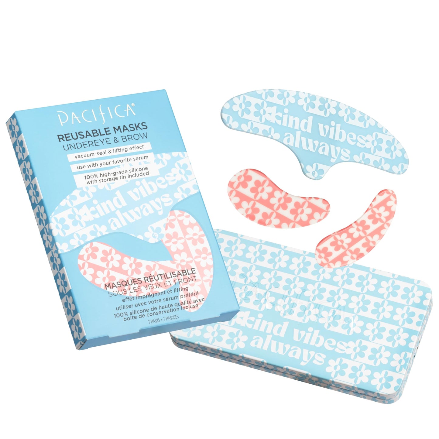 Pacifica Reusable Mask Set – Silicone Undereye & Brow Mask Set for Forehead & Under Eye, Anti-Wrinkle, Firming, Pair with Serum, Vegan & Cruelty-Free, 3 Pieces