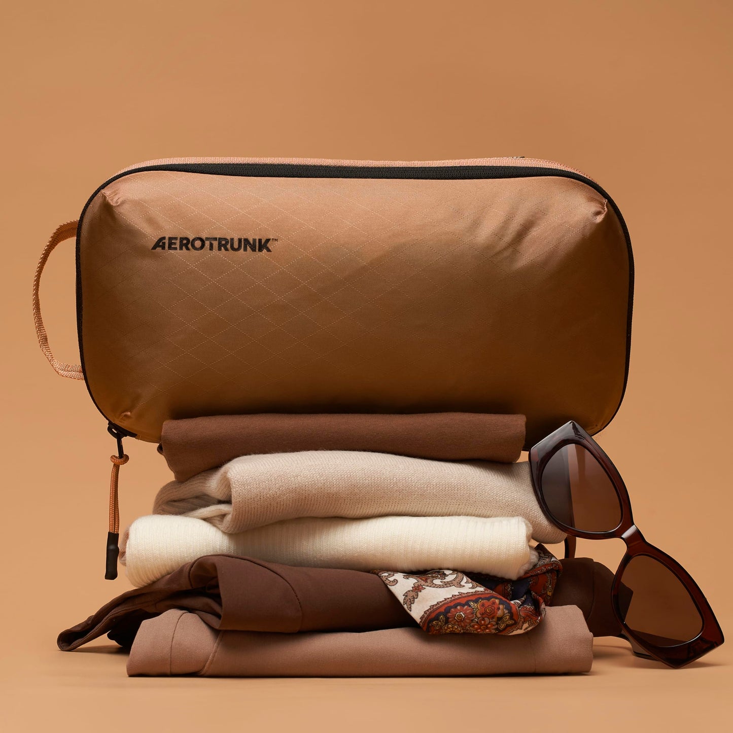 Aerotrunk Ultralight Compression Packing Cubes - Lightweight Travel Organizers for Suitcases and Luggage (6-Pack, Mocha)
