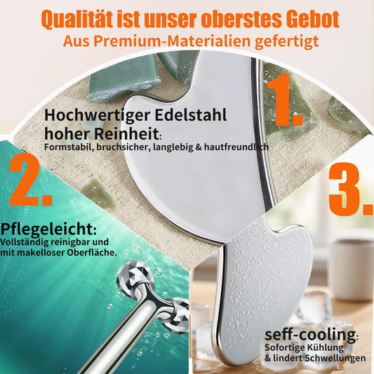 InfiniteRelax 3D Gua Sha Facial Tools Metal Face Roller Stainless Steel Gua Sha Set Cooling Massage Tools for Reduce Puffiness, Firm Skin, Anti-Aging Care - Daily Facial Sculpting Gift for Women