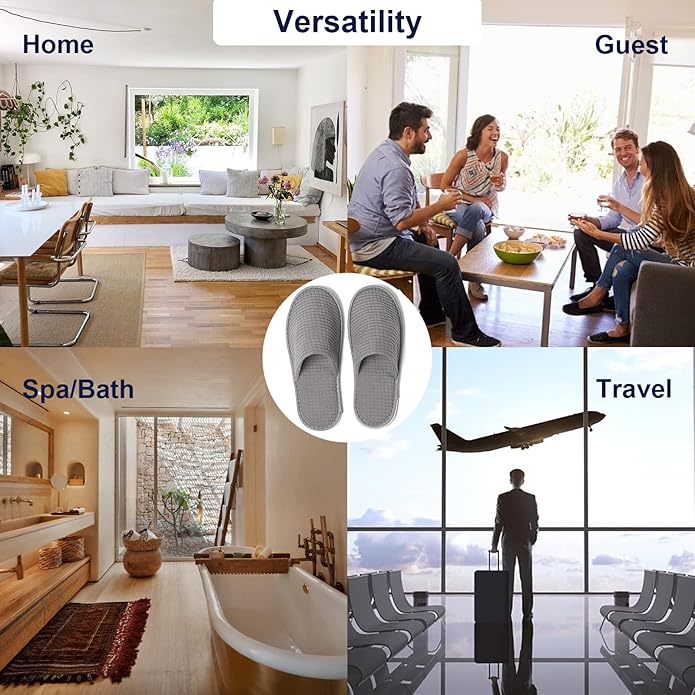 12 Pairs Disposable House Slippers for Guests, Washable Reusable Soft Polar Fleece Spa Slippers, Non-slip Indoor Slippers for Hotel Travel