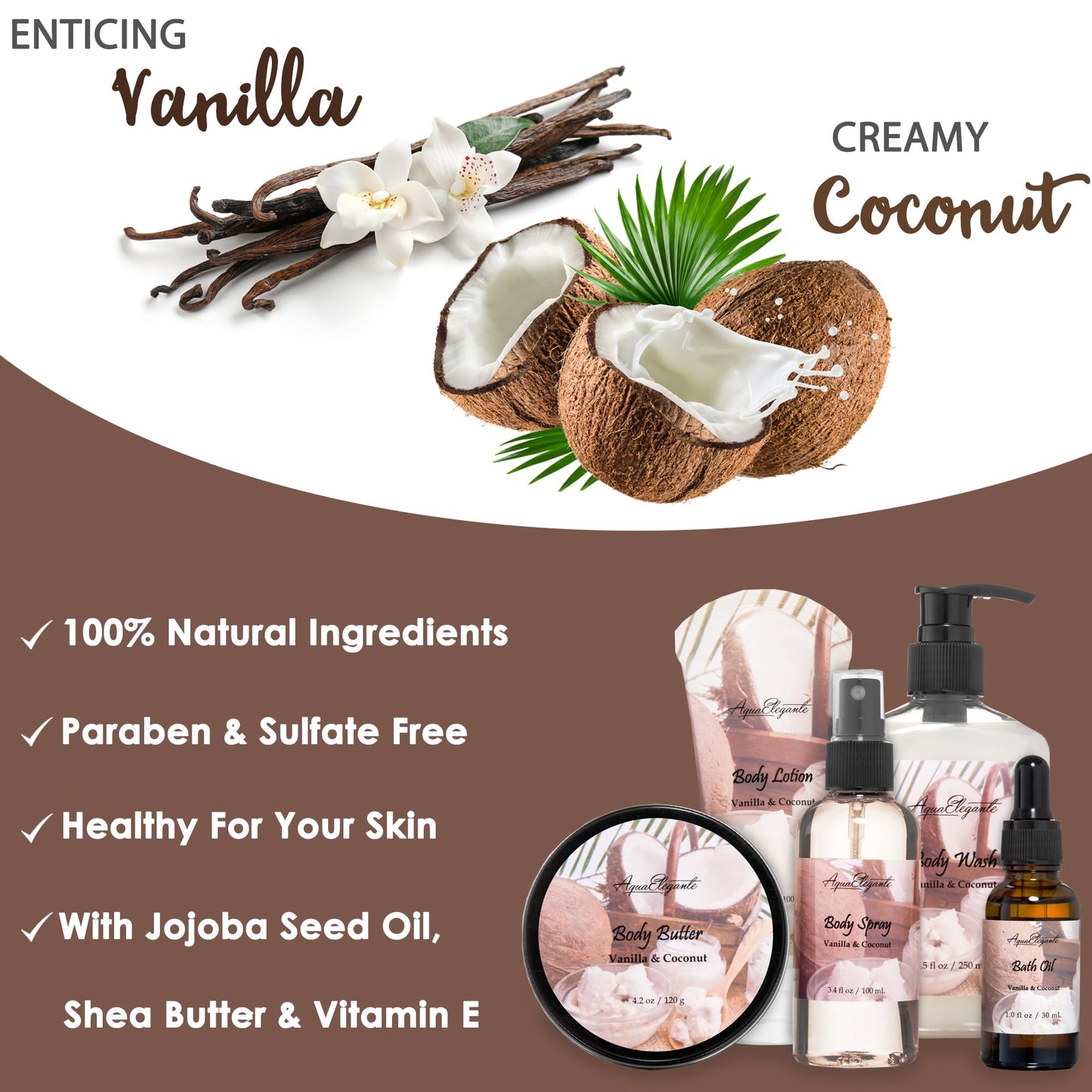 Spa Baskets For Women - Luxury Bath Set With Coconut & Vanilla - Spa Kit Includes Wash, Bubble Bath, Lotion, Bath Salts, Body Scrub, Hand Cream, Shower Puff, Bathbombs, Soap and Towel