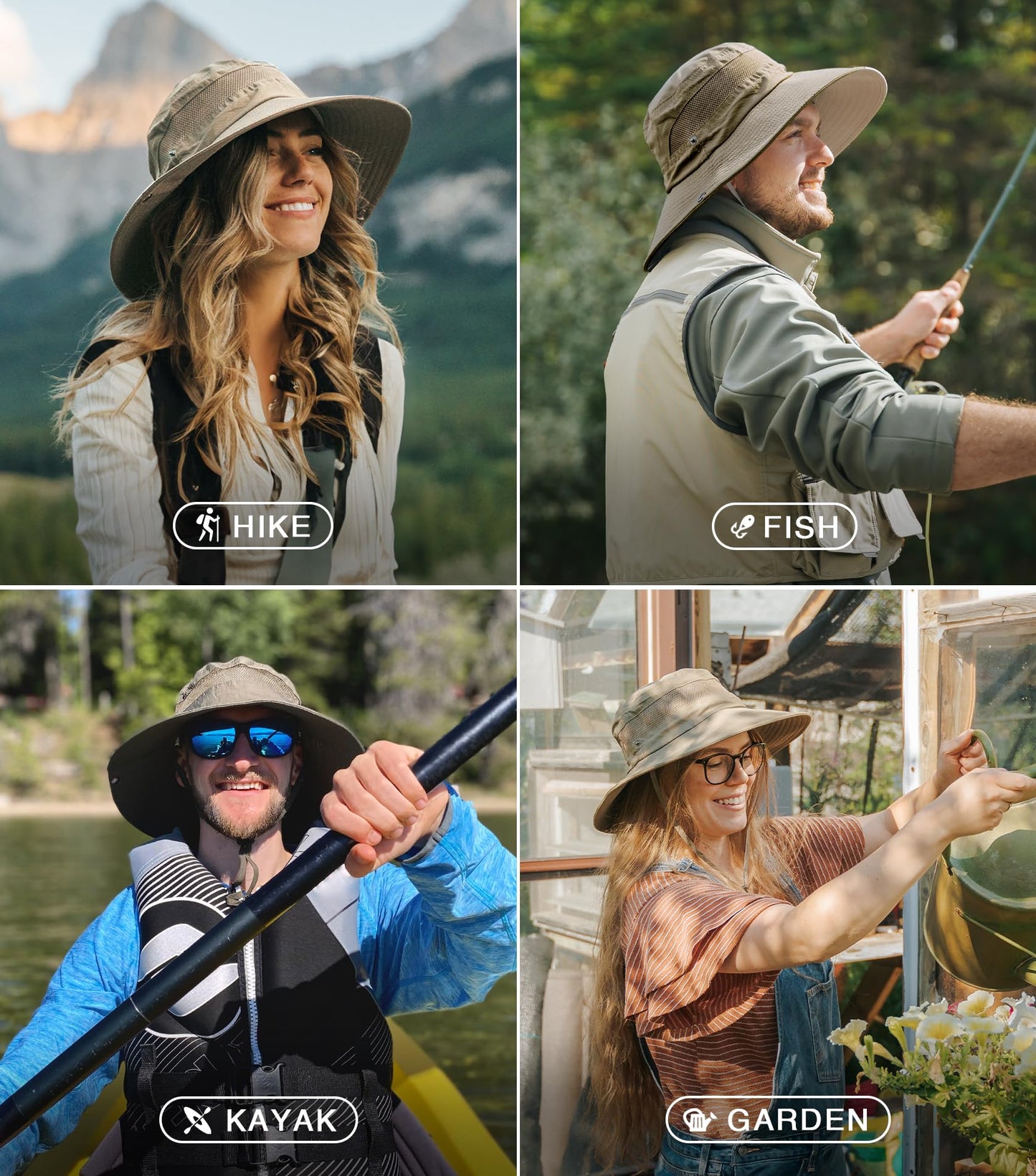 GearTOP Wide Brim Sun Hat for Womens and Mens Sun Hats - UV Protection Fishing Hat Safari Hat for Hiking Gardening & Beach Large Khaki