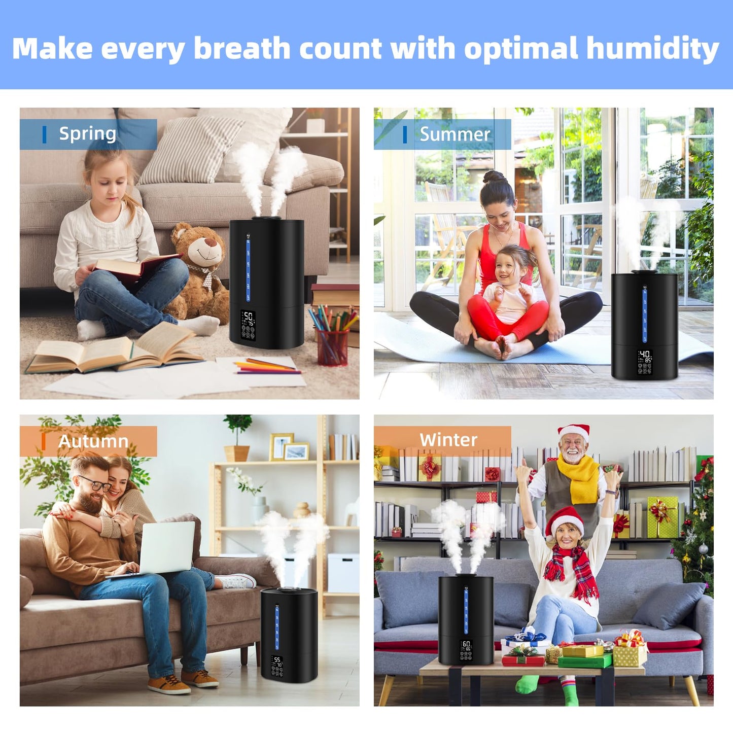 6L Humidifiers for Bedroom Large Room Home, Cool and Warm Humidifier for Plants Mist Top Fill Desk Humidifier Essential Oil Diffuser, Quiet Humidifiers with Adjustable Mist,360°Nozzle-Midnight Black