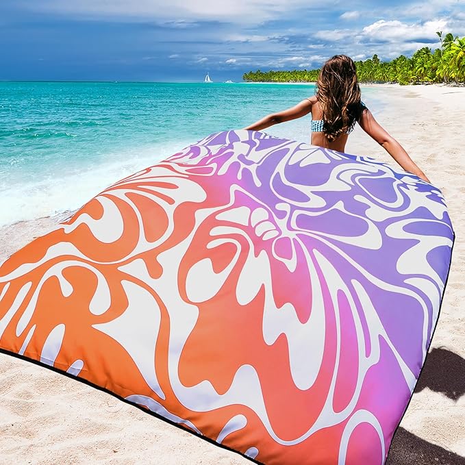 Beach Blanket Waterproof Sandproof Beach Mat 79" X 83"/10'x9'for 2-8 Adults Quick Drying Outdoor Picnic Mat Beach Accessories for Travel, Camping, Hiking
