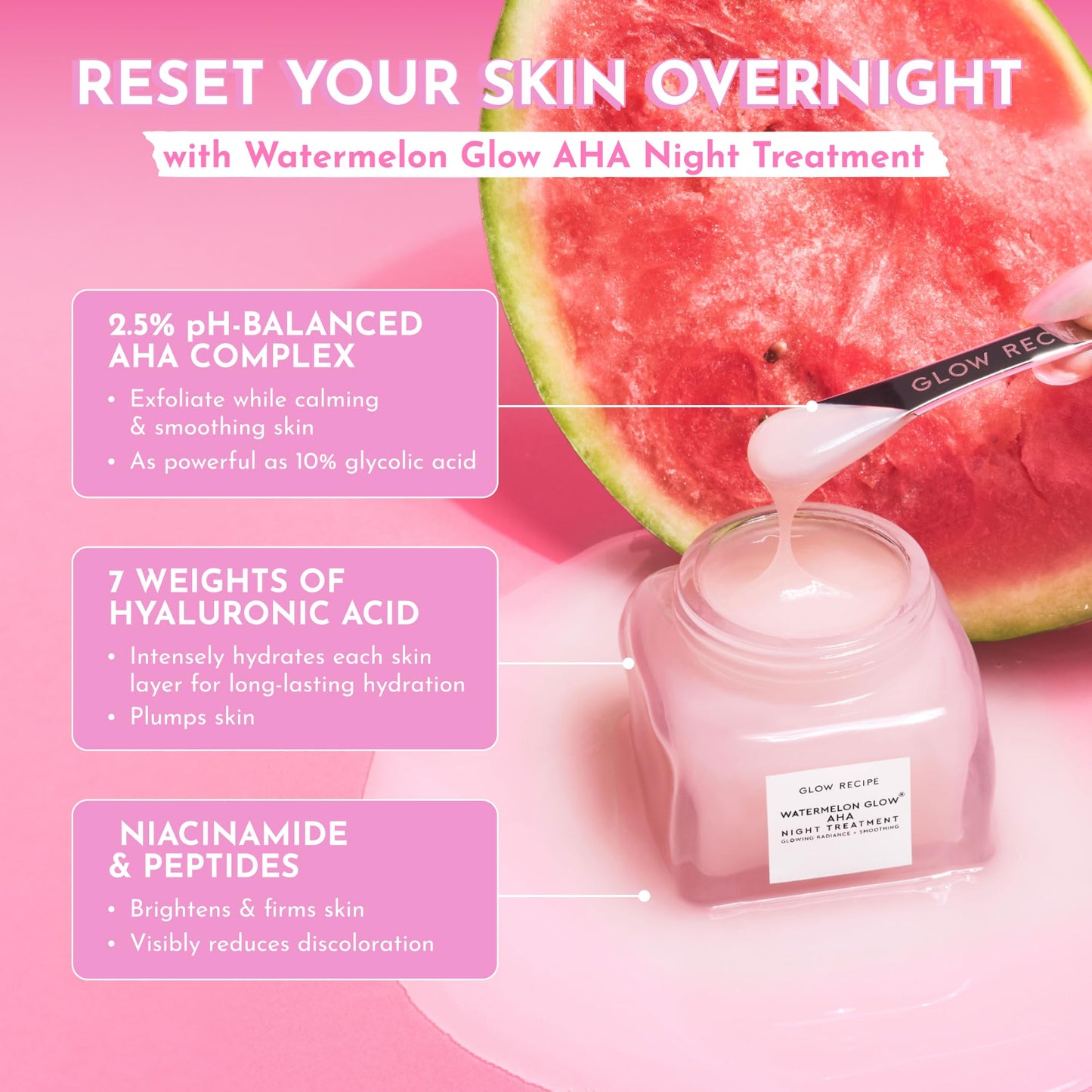 Glow Recipe Travel Size Watermelon Glow AHA Night Treatment - Overnight Resurfacing Mask with AHA Complex, Hyaluronic Acid, Niacinamide & Watermelon Enzymes for Smooth, Glowing, Even-Toned Skin (25ml)