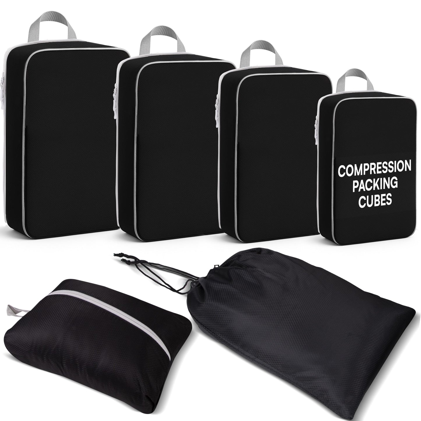 AMHARBOR Set of 6 Compression Packing Cubes for Travel - Space-Saving Luggage Organizers - Vacation Travel Essentials - Lightweight Accessories for Suitcase