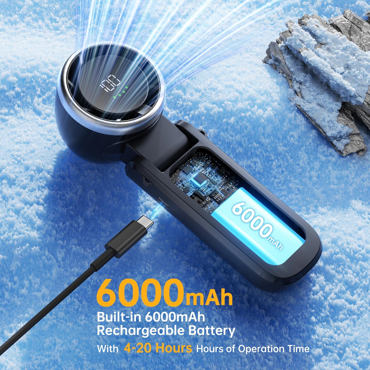 Portable Handheld Turbo Fan,5 Wind Speeds and Stepless Adjustable 100 Gear,Rechargeable Personal Hand Fan, 5000mAh High Speed Fann with Air Turbo Tech,Pocket Travel Fans for Outdoor/Indoor (black)