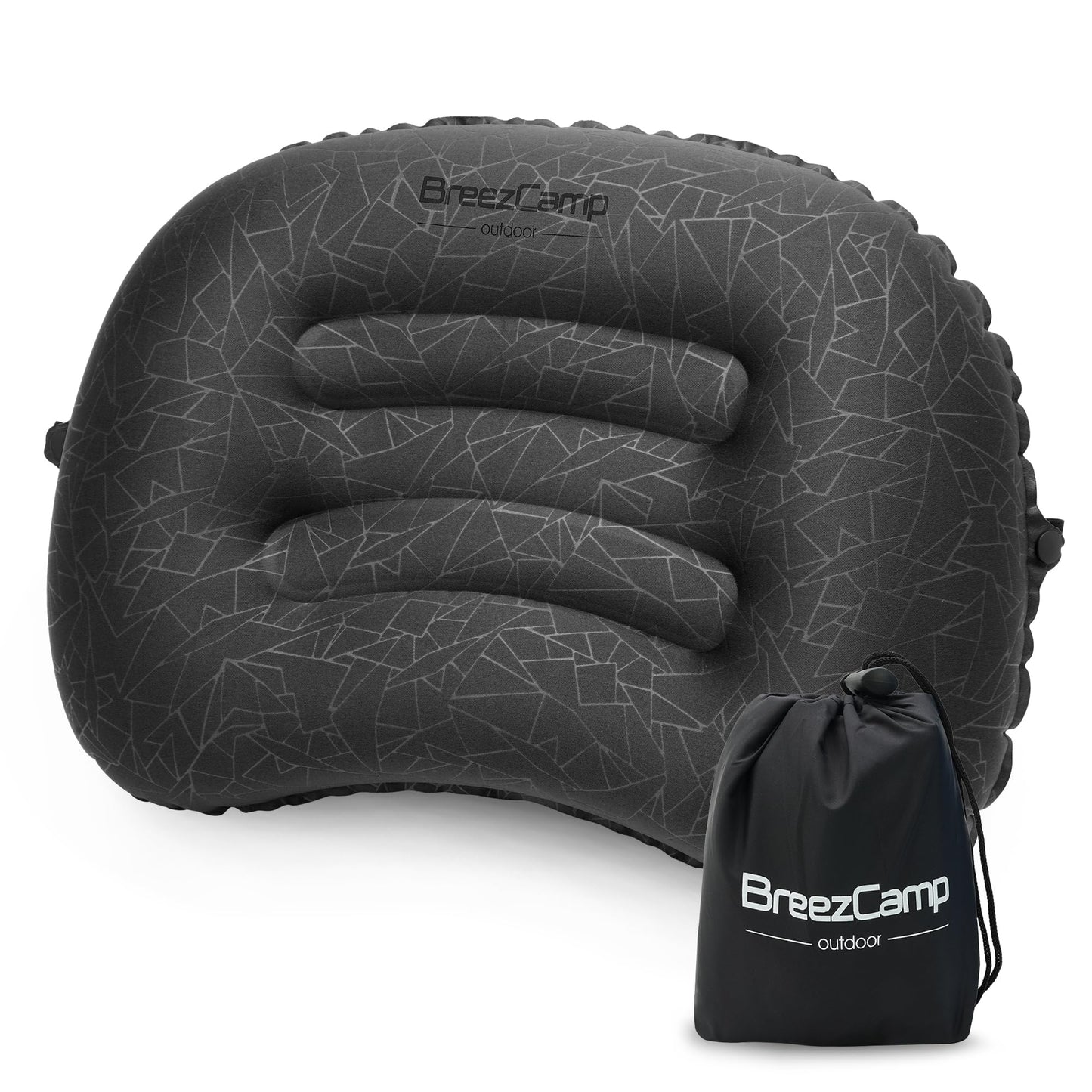 BreezCamp Inflatable Camping Pillow, Travel Blow Up Air Pillow, Neck Lumbar Support Ultralight Compact Pillow for Outdoor Hiking Backpacking Car Beach Airplane Sleeping Essentials, Black