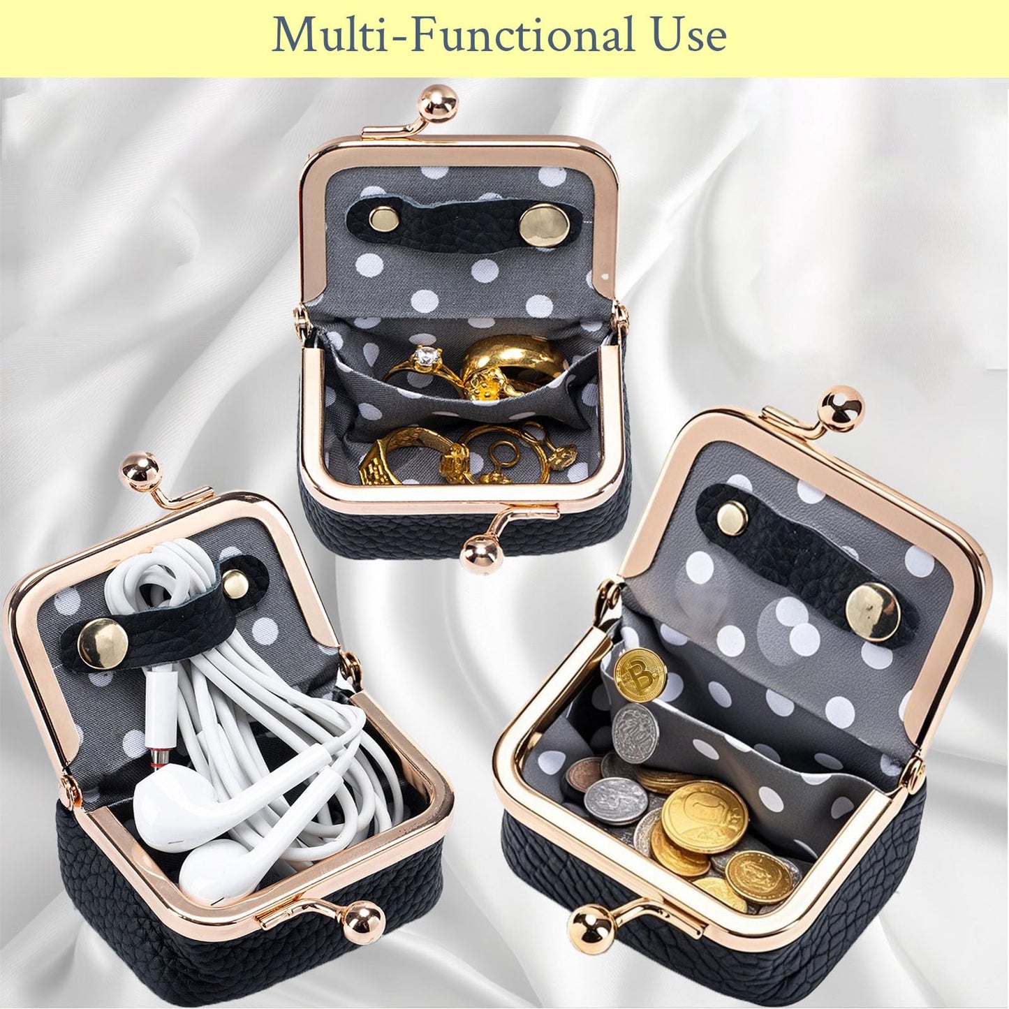 FURZART Genuine Leather Jewelry Travel Case Mini Portable Organizer with Kiss Lock & Anti-Tip Design, Stable Small Jewelry Box for Earrings, Rings, Coin Purse for Travel (2.55x1.77 Inch, Pink)