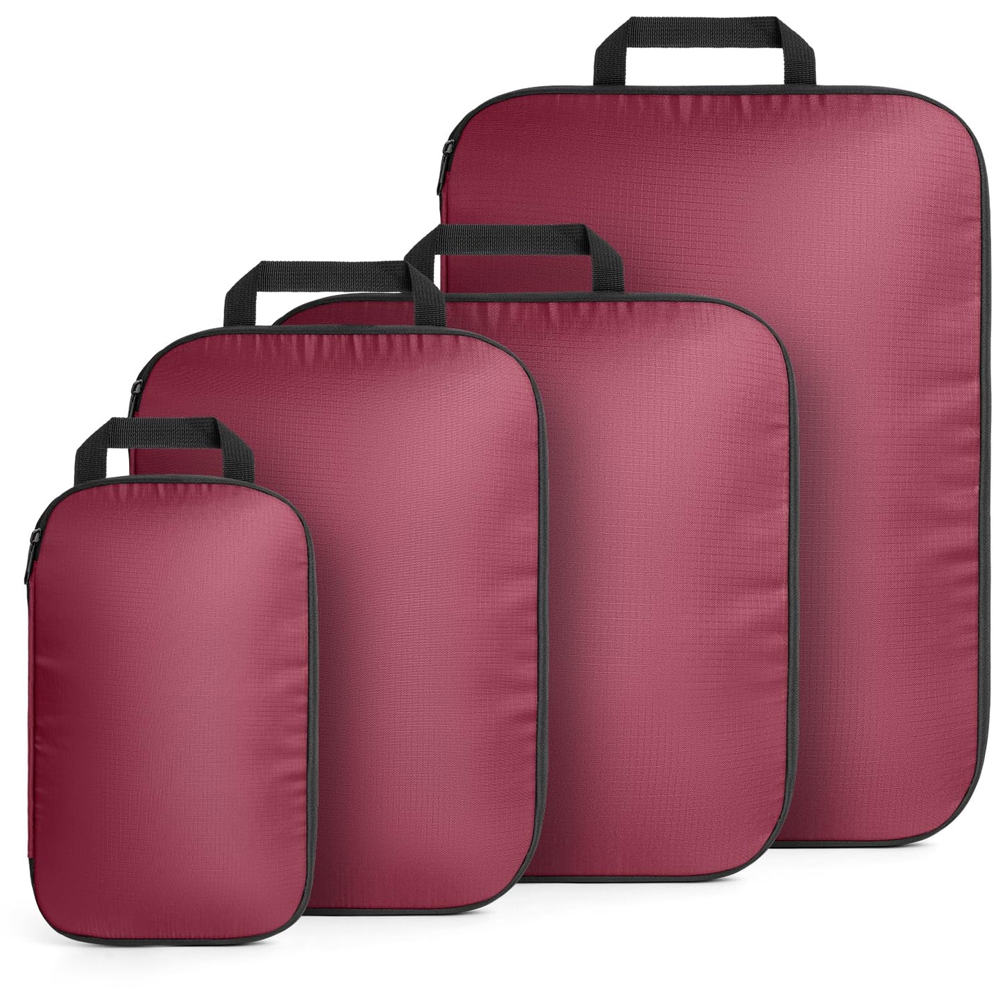 Sowgnaw 4PCS Red Polyester Packing Cubes for Travel, Lightweight Compression Travel Bags - Luggage Suitcase Organizer with Zipper Closure