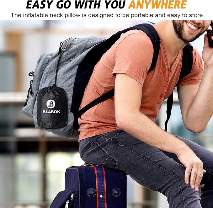 Inflatable Travel Pillow,Multifunction Travel Neck Pillow for Airplane to Avoid Neck and Shoulder Pain,Support Head,Neck,Used for Sleeping Rest, Airplane and Home Use,with Eye Mask, Earplugs, Black