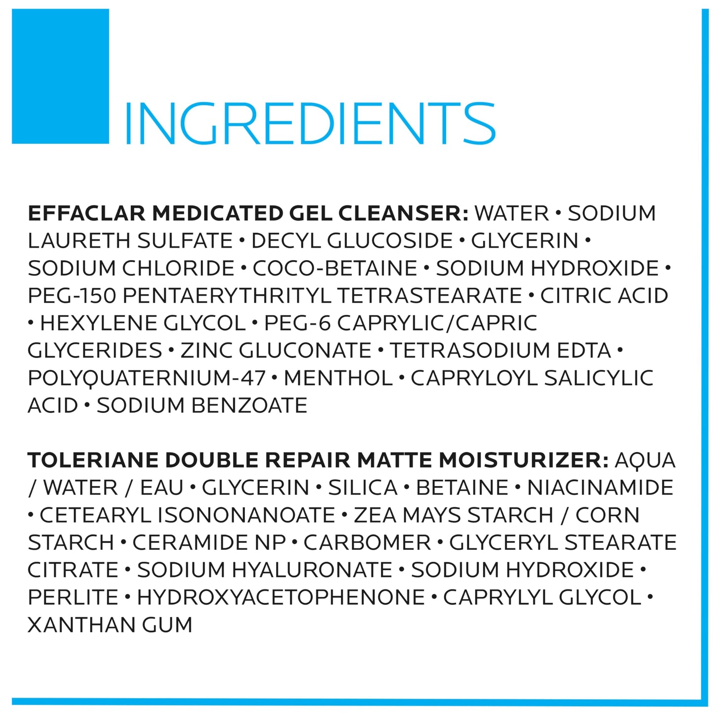 La Roche-Posay Acne Skin Care Set, Toleriane Double Repair Matte Moisturizer 75ml & Effaclar Medicated Gel Cleasner 100ml, Gel Moisturizer with Niacinamide & Acne Cleasner with Salicylic Acid
