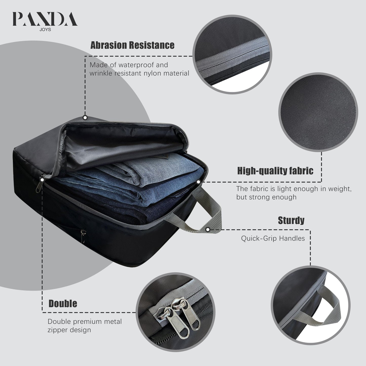 PANDA JOYS 4 Set Compression Packing Cubes Travel - Travel Accessories Expandable Packing Organizers for Carry On - Essentials Luggage Bags - Black