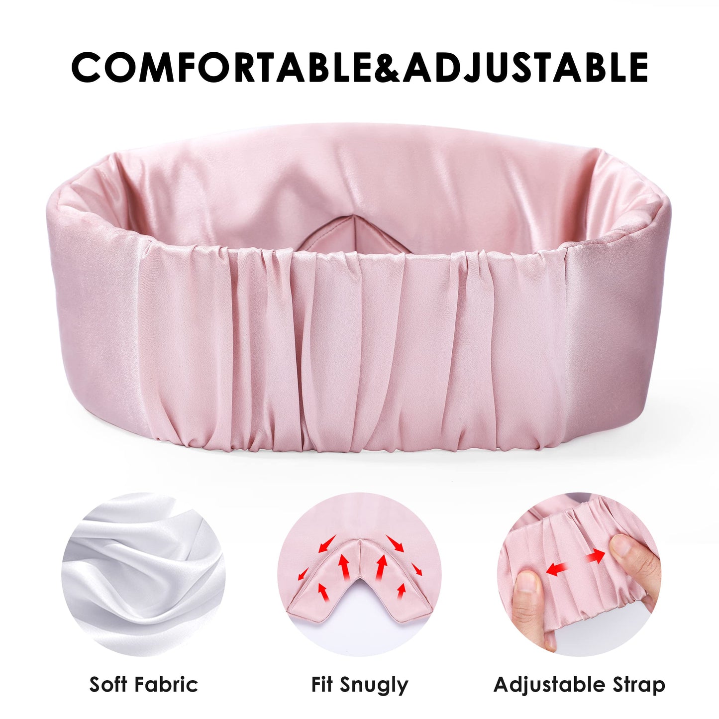 FRESHME 100% Mulberry Silk Sleep Mask Blackout Eye Mask Blindfold for Men Women with Elastic Strap, Cute Gorgeous Pink Soft and Comfortable Perfect Eye Shade Cover for Sleep Travel Nap Yoga and Work…