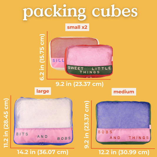 ban.do Getaway Polyester and Mesh Packing Cube Set, Includes 4 Foldable Luggage Organizers in Various Sizes, Bits and Bobs