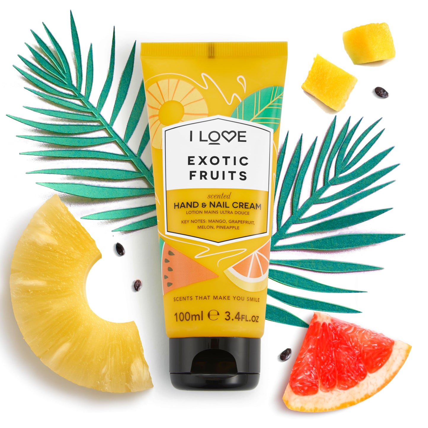 I Love Exotic Fruit Scented Hand and Nail Cream - Hand Cream for Dry Hands - Vitamin E, Coconut Oil, and Shea Butter - Silicone Free - 3.4 oz