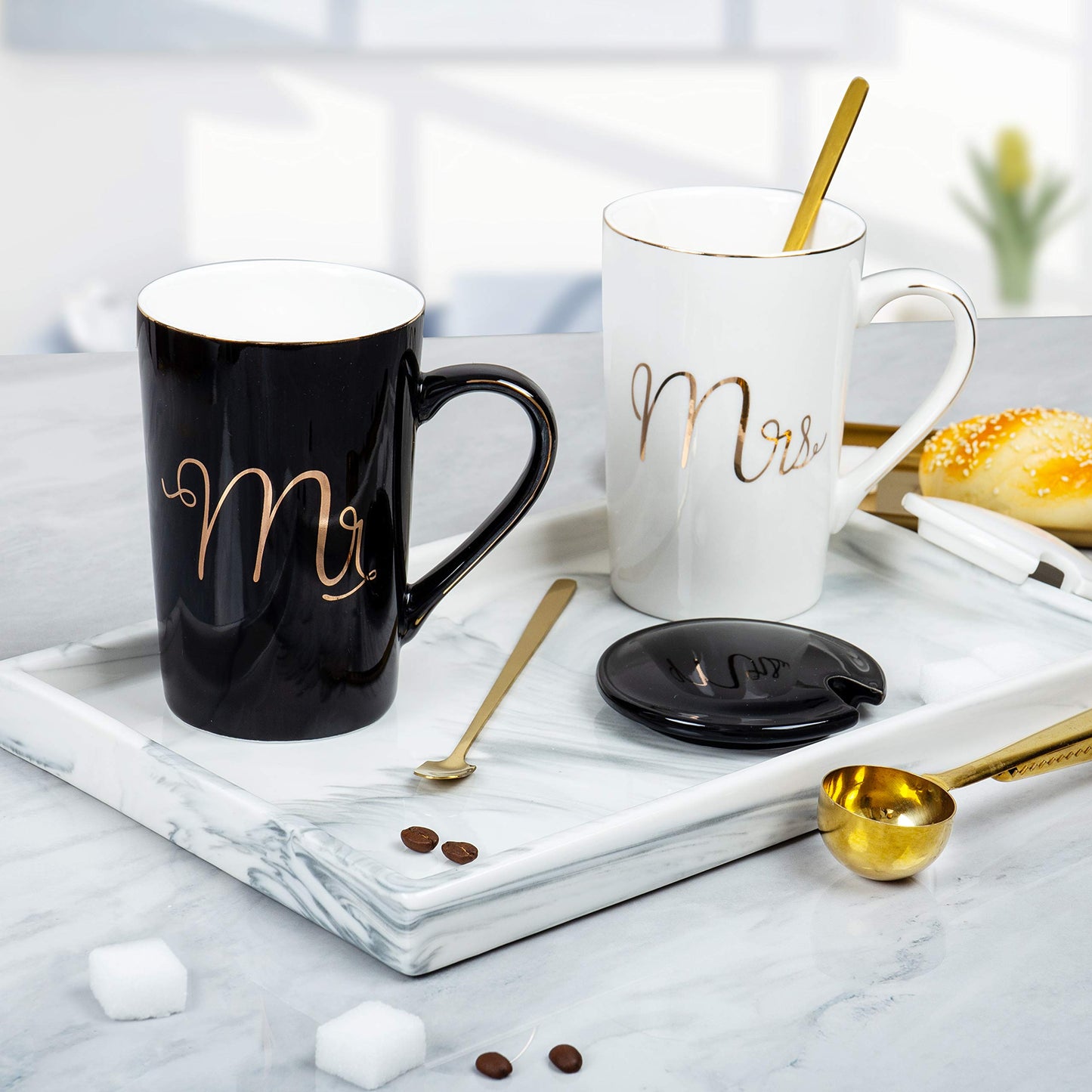 Jumway Mr and Mrs Coffee Mugs Set - Unique Wedding Gifts For Bride and Groom - His and Hers Anniversary Present Husband and Wife -Engagement Gifts For Him Her For Parents for Valentine's day