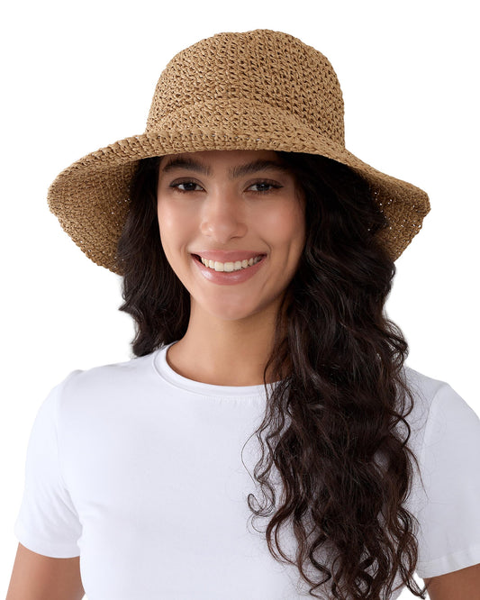 Womens Wide Brim Straw Sun Hat Foldable Floppy Crochet Beach Hat for Summer (US, Alpha, One Size, Khaki)
