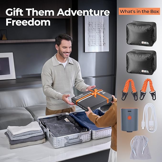 Apex Series Vacuum Bags for Travel Luggage with Wireless Pump, 180° Open, Reusable Compression Bags for Carry On Suitcases and Backpack, Vacuum Seal Packing Cube for Cloth (2Medium+Pump)