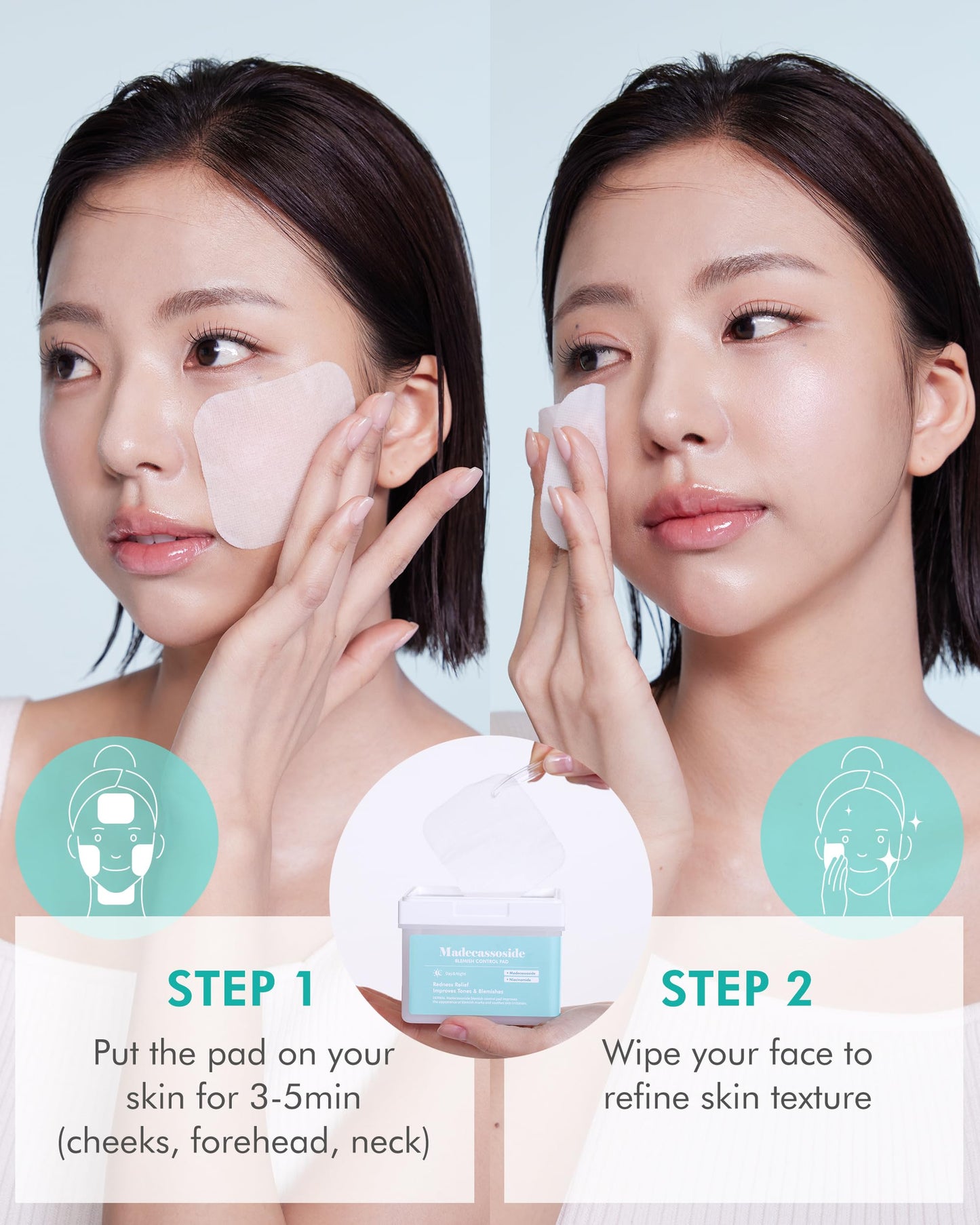 DERMAL Madecassoside Blemish Control Toner Pad - Korean Toner Pad for Blemish & Tone Improvement with Centella Asiatica - Vegan Gauze Tencel Square Pads - Travel Kit 12 Pads, 3 Pack (Total 36 Pads)