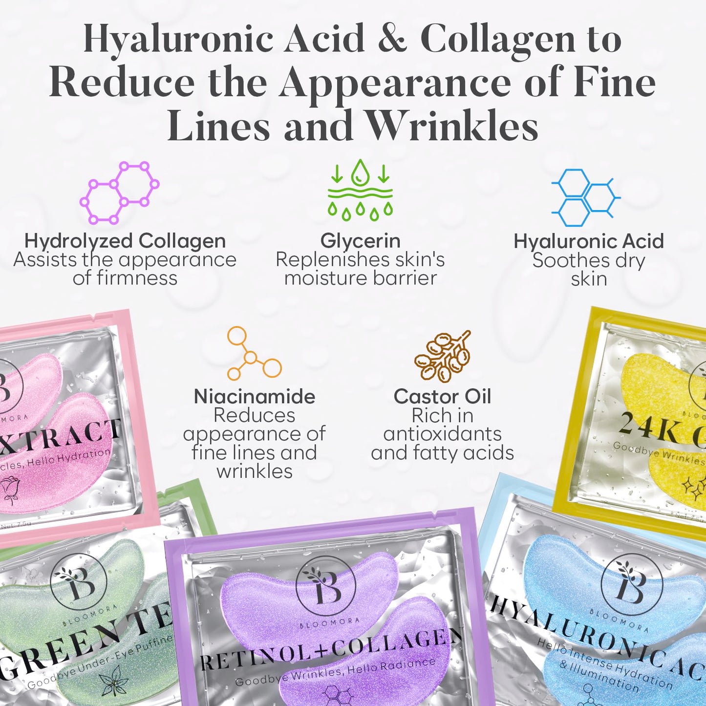 BLOOMORA Under Eye Patches for Puffy Eyes and Dark Circles (30 PAIRS), Collagen Eye Masks for Dark Circles and Puffiness, Bachelorette Party Favors, Bridesmaid Gifts (Glow Series)