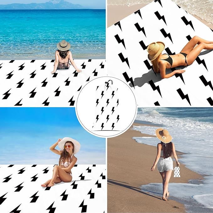 Beach Blanket Waterproof Sandproof, Beach Blanket with 4 Stakes & 4 Pockets, 78''×86'' Lightweight Outdoor Picnic Blanket for Travel, Camping, Hiking