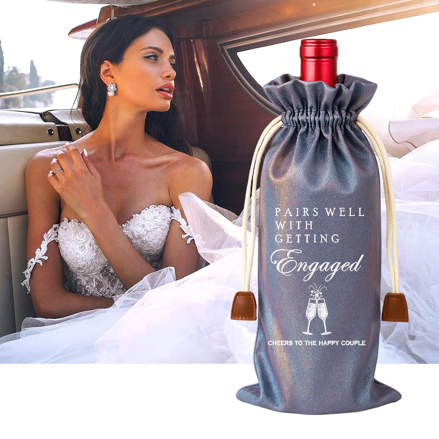 Raisingwell Wedding Wine Bag Engagement Gifts for New Couples, Mr and Mrs Marriage Wedding Gifts, Honeymoon Gifts, Wine Champagne Gift Bag With Drawstring, Getting Engaged (NM-Engagement Purple, Normal)