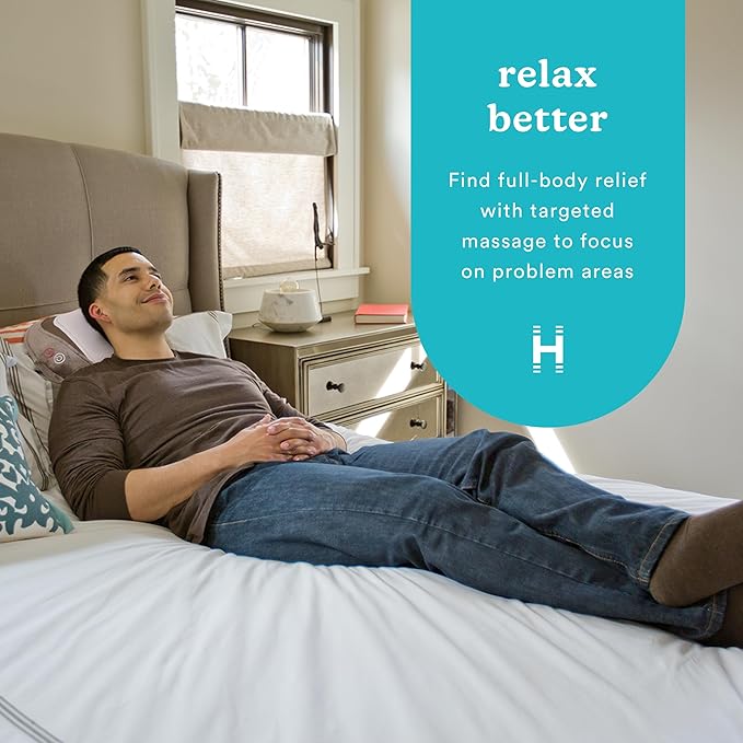 HoMedics Back and Neck Massager, Portable Shiatsu All Body Massage Pillow with Heat, Targets Upper and Lower Back, Neck and Shoulders. Lightweight for Travel