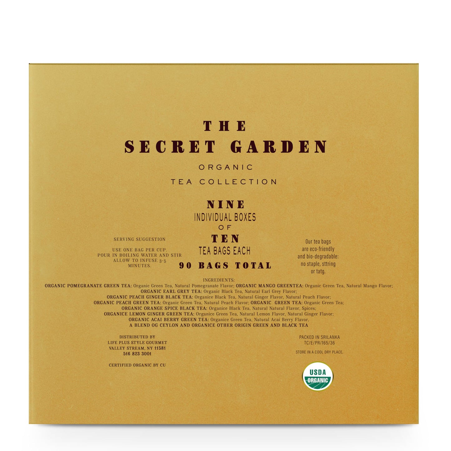 Premium Organic Holiday Tea Bag Sampler Gift Box - 90 Bags 9 Exotic Flavors Herbal Orange Spice, Mango, Earl Grey, Pomegranate, Peach, Green, Ginger Peach, Lemon Ginger, Acai Berry