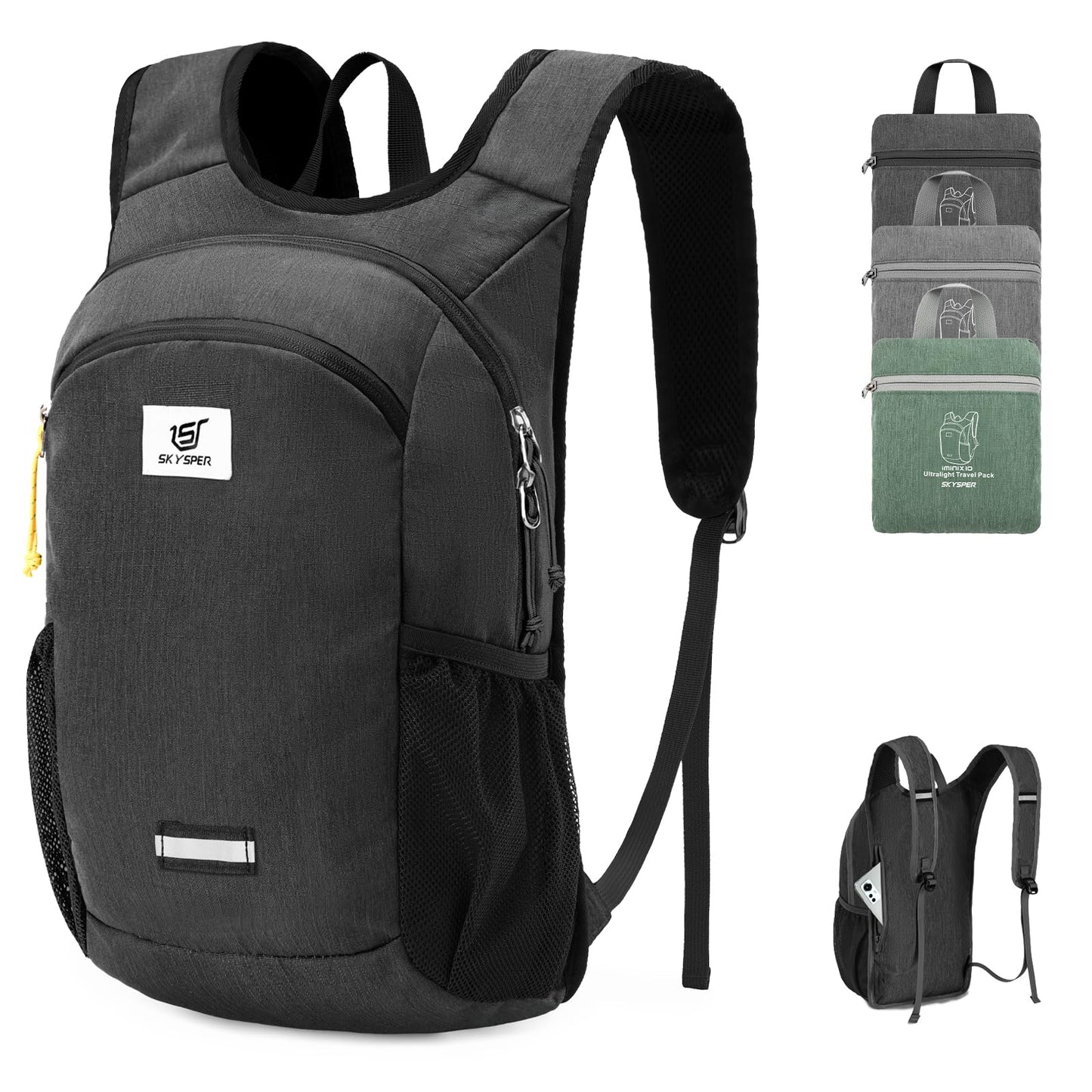 SKYSPER 10L Hiking Backpack, Foldable & Packable Lightweight Daypack for Travel, Collapsible Small Compact Hiking Backpack for Women & Men, Black