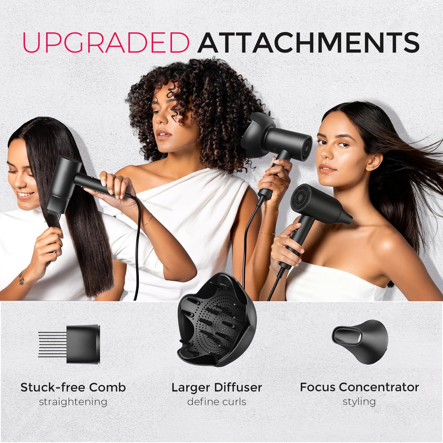 TYMO Diffuser Hair Dryer Blow Dryer - 300 Million Ionic Hairdryer with Diffuser & Comb Attachment for Curly Hair, Professional Blowdryer for Women, Cool Air Button, Small Travel Lightweight, Black