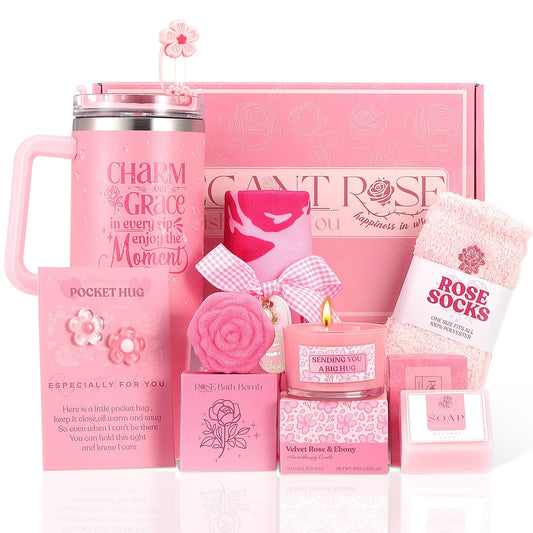Self Care Gifts for Women Birthday Gift - Get Well Gifts Basket Thank You Gifts, Rose Relaxing Spa Gift Basket Self Care Package for Women Her Mom Friend Wife Sister Best Friend Coworker Nurse Teacher