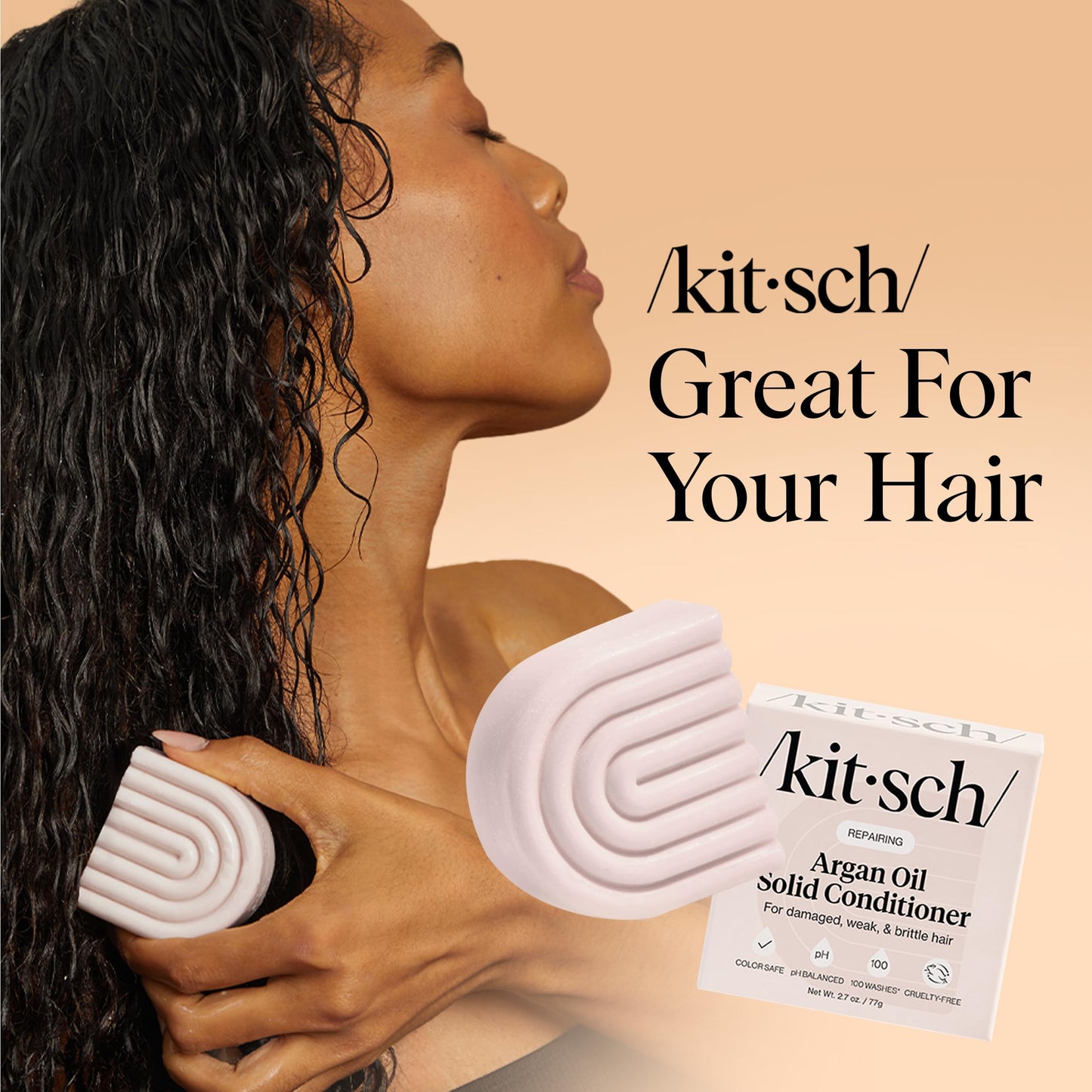 Kitsch Argan Oil Conditioner Bar - Repairing Solid Hair Conditioner for Women and Men - Strengthening, Moisturizing Hair Care - Vegan, All Natural, Paraben & Sulfate-Free, Made in USA, 2.7 oz