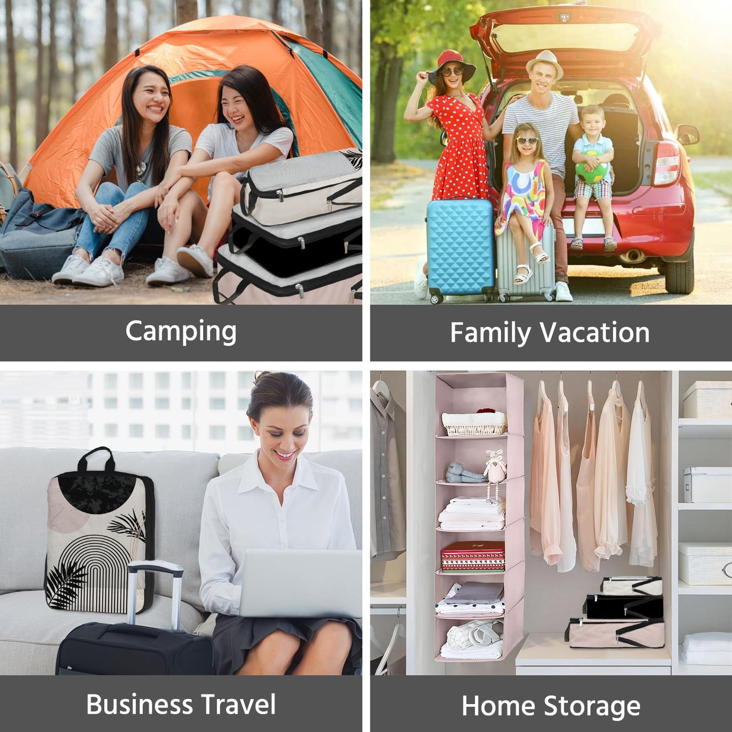 7 Pcs Compression Packing Cubes for Travel, Waterproof Suitcase Luggage Backpack Organizer with Toiletry Bag Travel Essentials for Women/Men-Black Bohemia