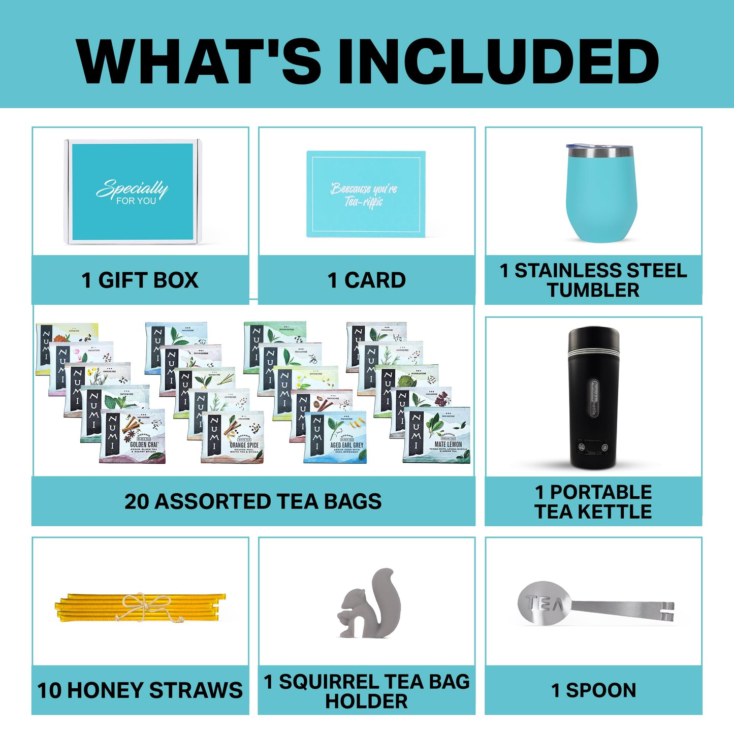 Organic Gift Set with Portable Kettle - 36 Piece Gift for Tea Lovers - Includes Insulated Mug, Assorted Organic Teas, Honey Sticks & Accessories - Ultimate Brewing Experience