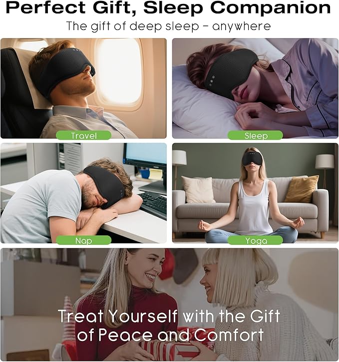 MUSICOZY Sleep Headphones with Bluetooth 5.4 Sleep Mask, Removable 3D Eye Cups for Zero Pressure Comfort, Wireless Bluetooth Eye Mask for Sleeping with Timer