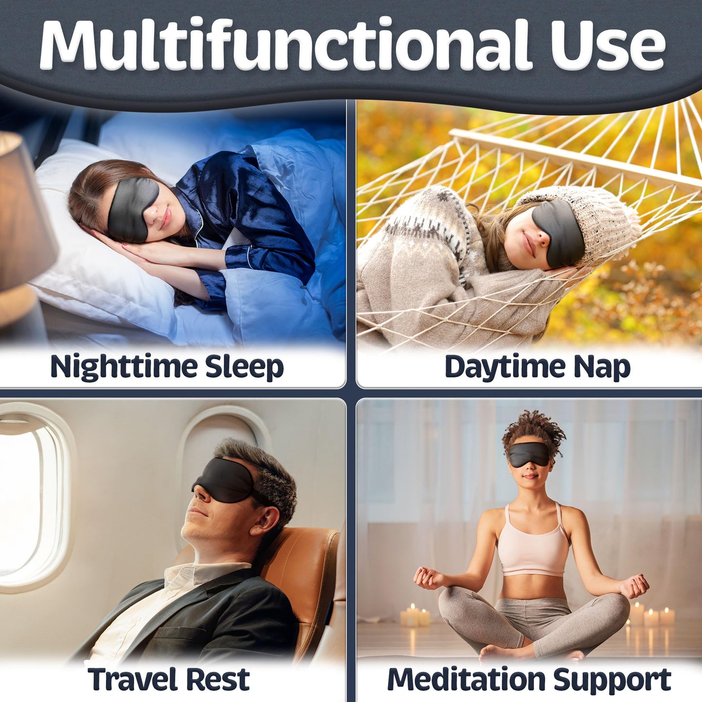 Vegan Silk - Sleep Mask - Black, 100% Tencel - Eye Mask - Blackout Blindfold for Women & Men - Reusable Eye Cover for Travel - Comfortable, Lightweight & Contoured Sleeping Shades